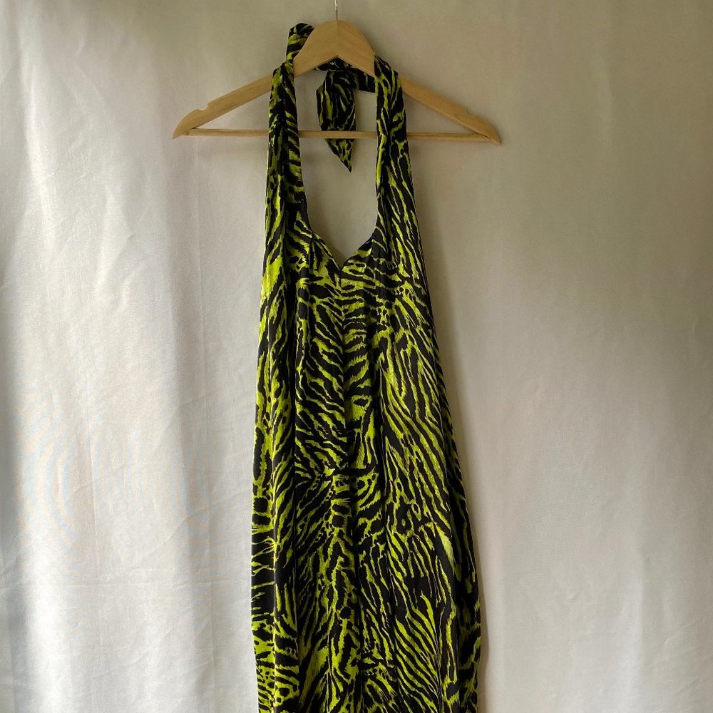 GANNI Tiger Print Silk-blend Satin Halter Dress